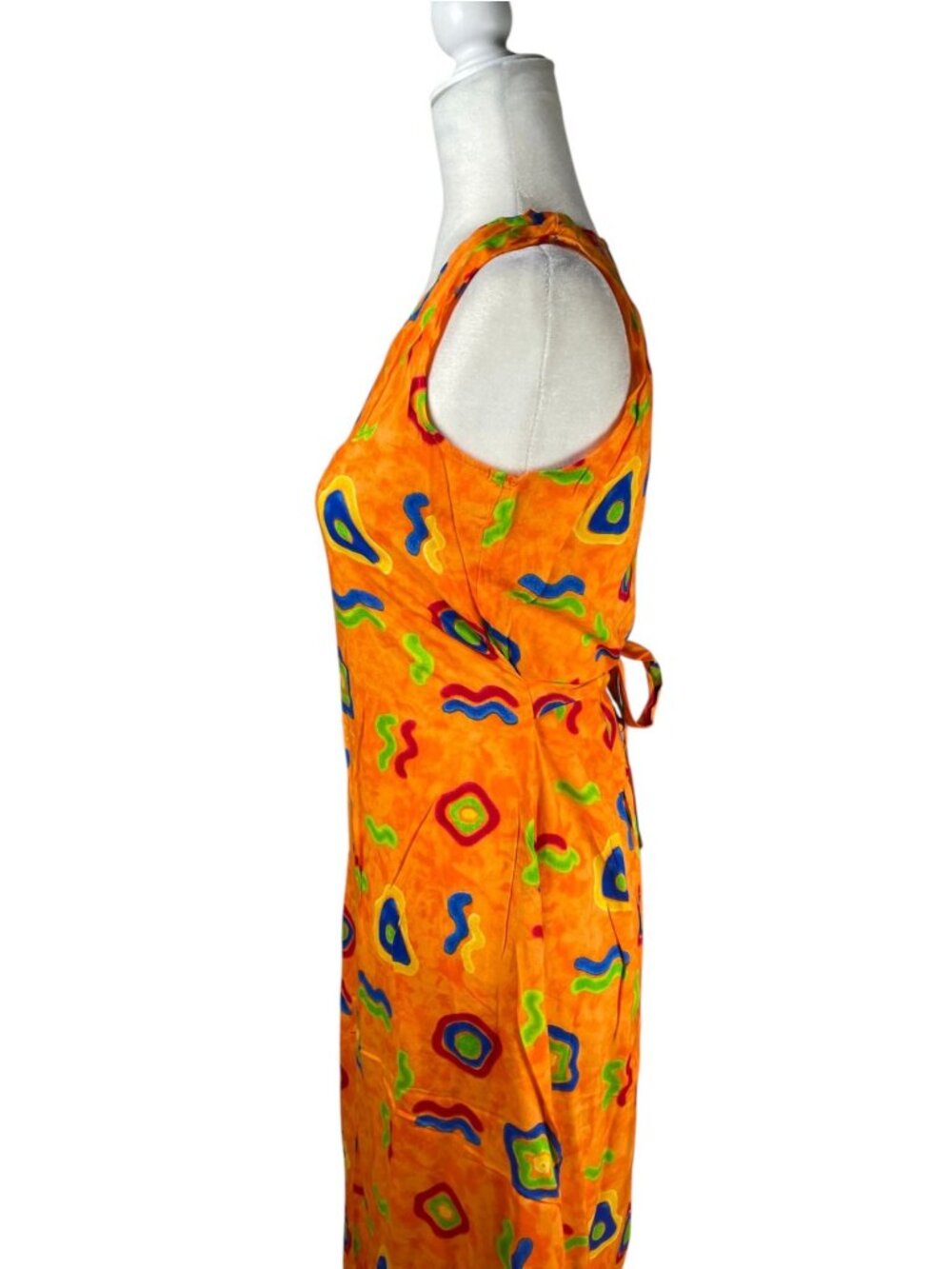 VTG 90s Groovy Rayon Maxi Dress Psychedelic Boho Sun Dress Sz S - Picture 3 of 12
